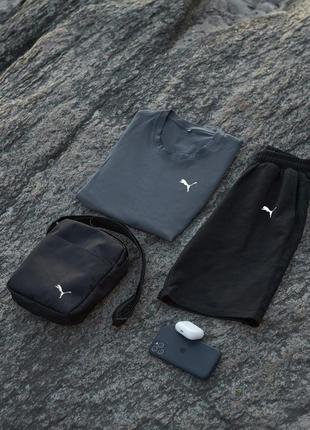 Чоловічий літній комплект puma Ferrari у сіро-чорному кольорі, стильний та зручний комплект на кожен день