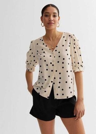 Блуза блузка рубашка горох v-образный вырез оборки вискоза sale скидка бренд new look, р.10