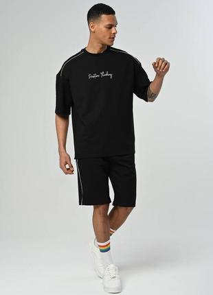 Мужской комплект / качественный комплект футболка + шорты в черном цвете на лето