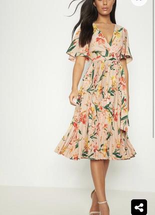 Платье в цветочный принт плиссированная юбка zara prettylittlething2 фото