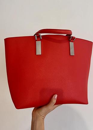 Сумка женская красная вместительная оригинал  шоппер Utility calvin klein