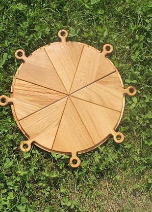 Деревянный дубовый поднос для пиццы 39 см с 8 порционными досками – для закусок, фруктов и блюд