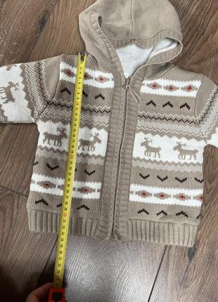 Свитер с оленями 18м детский бежевый свитер с оленями зимний свитер на молнию с капюшоном утепленный5 фото