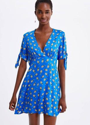 В наличии в наличии голубое платье в принт ананасы zara