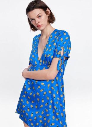 В наличии в наличии голубое платье в принт ананасы zara3 фото