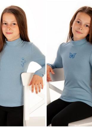 Дитячий гольф рубчик з вишивкою, водолазка рубчік підліткова, светр для дівчинки підлітка6 фото