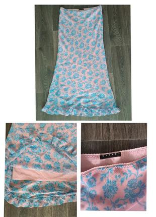 Спідниця юбка довга ніжна сукня максі міді квітки рожева пудра альт лоліта напівпрозора з підкладкою рюшики мереживо