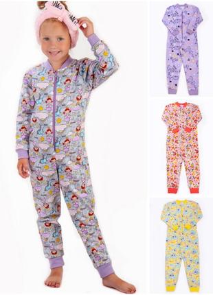 Комбинезон-пижама для девочки с начесом, теплая цельная пижамка комбинезон с начесом1 фото
