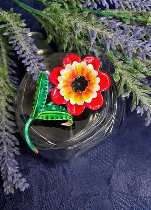 Винтаж! 🌺 мак гдр брошь крупная мелалл холодные эмали многослойная ретро цветок булавка1 фото