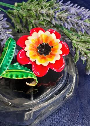 Винтаж! 🌺 мак гдр брошь крупная мелалл холодные эмали многослойная ретро цветок булавка2 фото