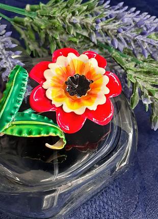 Винтаж! 🌺 мак гдр брошь крупная мелалл холодные эмали многослойная ретро цветок булавка 2