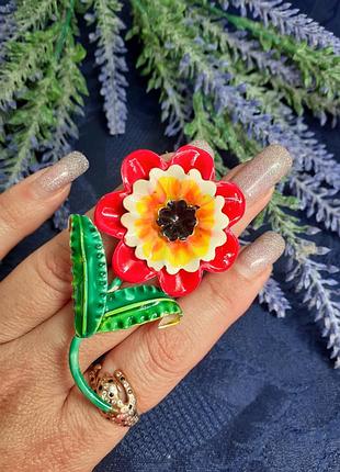 Винтаж! 🌺 мак гдр брошь крупная мелалл холодные эмали многослойная ретро цветок булавка 4