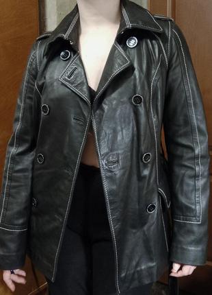 Черная кожаная куртка, плащ, натуральная кожа4 фото