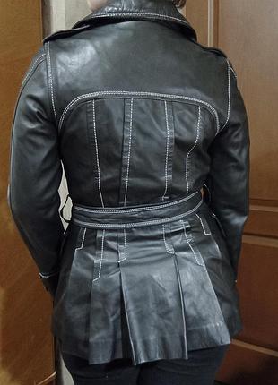Черная кожаная куртка, плащ, натуральная кожа