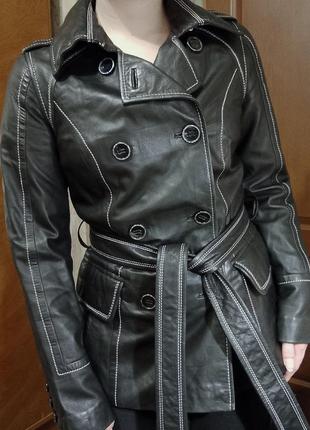 Черная кожаная куртка, плащ, натуральная кожа