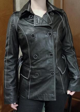 Черная кожаная куртка, плащ, натуральная кожа2 фото
