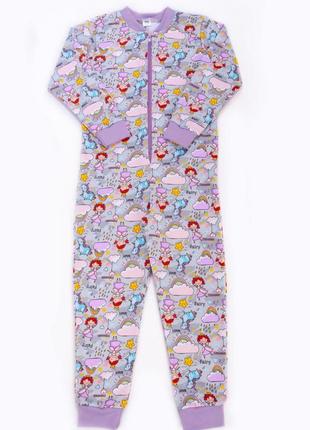 Комбинезон-пижама для девочки с начесом, теплая цельная пижамка комбинезон с начесом2 фото