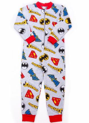Комбинезон-пижама для мальчика с начесом, теплая цельная пижамка комбинезон с начесом супермен бэтмен2 фото