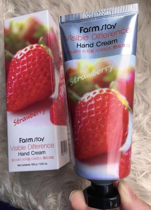 🍓 корейський крем для рук farm stay visible difference hand cream strawberry 100 ml мл з екстрактом полуниці зволожуючий пом'якшуючий