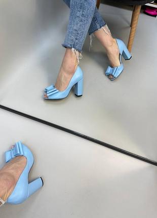 Эксклюзивные туфли из итальянской кожи и замши женские на каблуке с бантиком6 фото