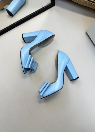 Эксклюзивные туфли из итальянской кожи и замши женские на каблуке с бантиком7 фото