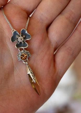 Элегантный набор "серый цветок" кулон и серьги гвоздики с серой эмалью дания pilgrim6 фото