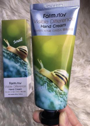 🐌 корейський крем для рук farm stay farmstay visible difference hand cream snail 100 ml мл із муцином равлика заспокійливий живильний1 фото