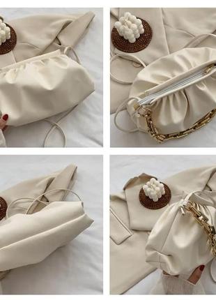 Сумка сумочка клатч "хмаринка" 2 ручки ланцюжок стильна модна нова молочна5 фото