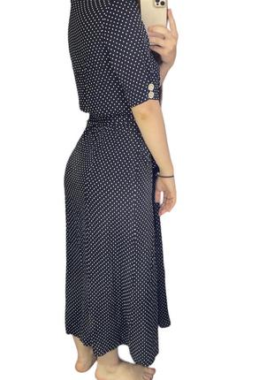 Платье темно синее длинное макси в горох горошек с пуговицами крупными винтажных стиль ретро4 фото