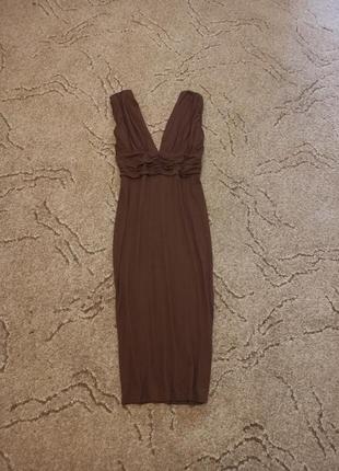 Платье длинное коричневое4 фото