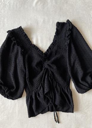 Черная блуза mango, блузка с объемными рукавами