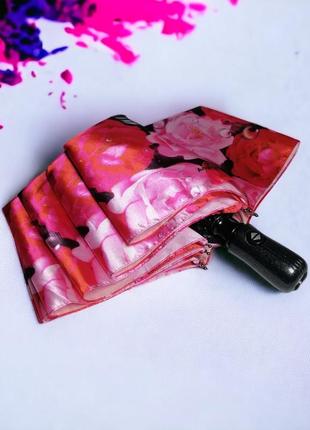 Жіноча парасолька автомат, спиці антивітер, атласна тканина з трояндами2 фото