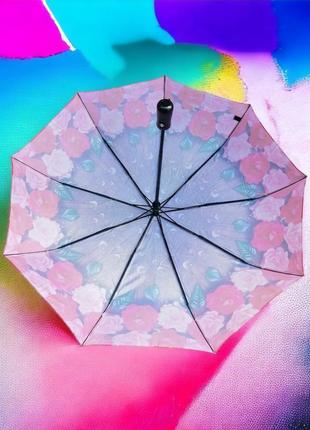 Женский зонт автомат, спици антиветер, атласная ткань с розами6 фото