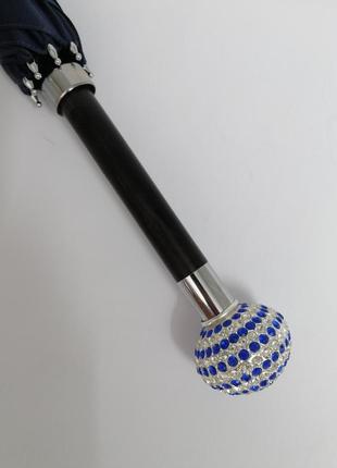 Ексклюзивна жіноча парасолька-тростина pasotti, напівавтомат, 8 спиць, синій без принта, в подарунковій коробці2 фото