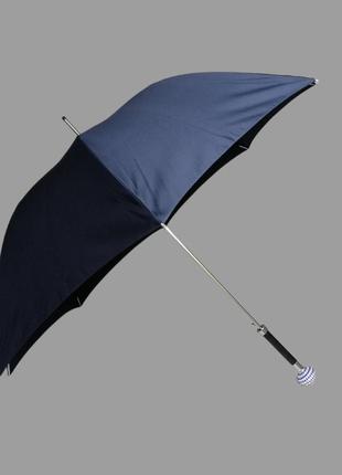 Ексклюзивна жіноча парасолька-тростина pasotti, напівавтомат, 8 спиць, синій без принта, в подарунковій коробці5 фото