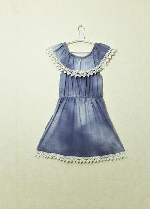 Итальянское  летнее платье голубое волан с отделкой белая кружевная тесьма на девочку 12-13-14лет4 фото