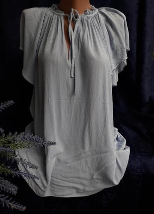 100% хлопок! ⛵блузка паплин тонкий коттон с рукавом бабочкой воланом свободная ровная полоска легкая летняя рубашка туника блузочка