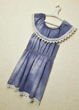 Итальянское  летнее платье голубое волан с отделкой белая кружевная тесьма на девочку 12-13-14лет8 фото