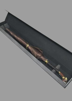 Эксклюзивный женский зонт-трость pasotti, полуавтомат, 8 спиц, коричневый, с позолоченной ручкой, в коробке6 фото