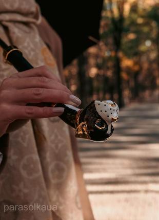 Ексклюзивна жіноча парасолька-тростина pasotti, напівавтомат, 8 спиць, коричневий з позолоченою ручкою, в подарунковій коробці