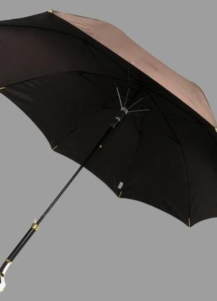 Эксклюзивный женский зонт-трость pasotti, полуавтомат, 8 спиц, коричневый, с позолоченной ручкой, в коробке4 фото