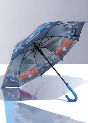 Дитяча парасолька-тростина для хлопчика з малюнком машинок5 фото