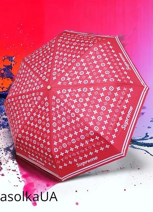 Жіноча парасолька автомат з системою антивітер, червона