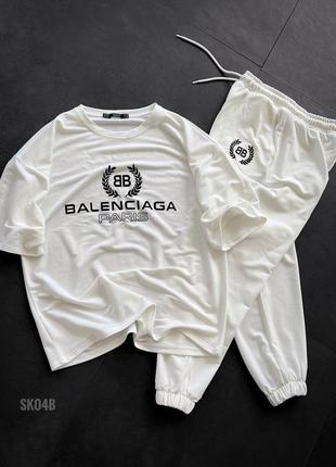 Топовый оверсайз костюм футболка + штаны спортивный с принтом balenciaga баленсиага комплект плотный