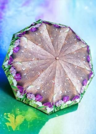 Парасолька жіноча автомат з системою антивітер, малюнок тюльпани