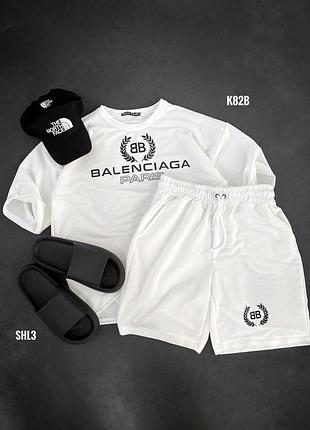 Топовый оверсайз костюм футболка + шорты спортивный с принтом balenciaga баленсиага комплект плотный