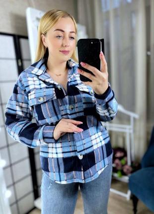Стильна сорочка у клітинку флісова базова рубашка тепла зелена сіра бежева синя м'ятна чорна2 фото