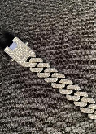 Кубинський сріблястий браслет з каменями( крижаний, iced )3 фото