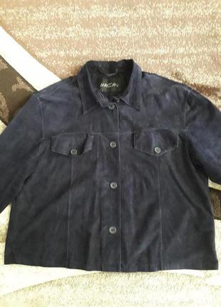 Кожаный замшевый жакет куртка в виде рубашка цвета чернил голубика marc cain5 фото
