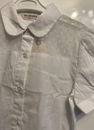 Белая рубашка боуза с коротким рукавом на 10-12р2 фото